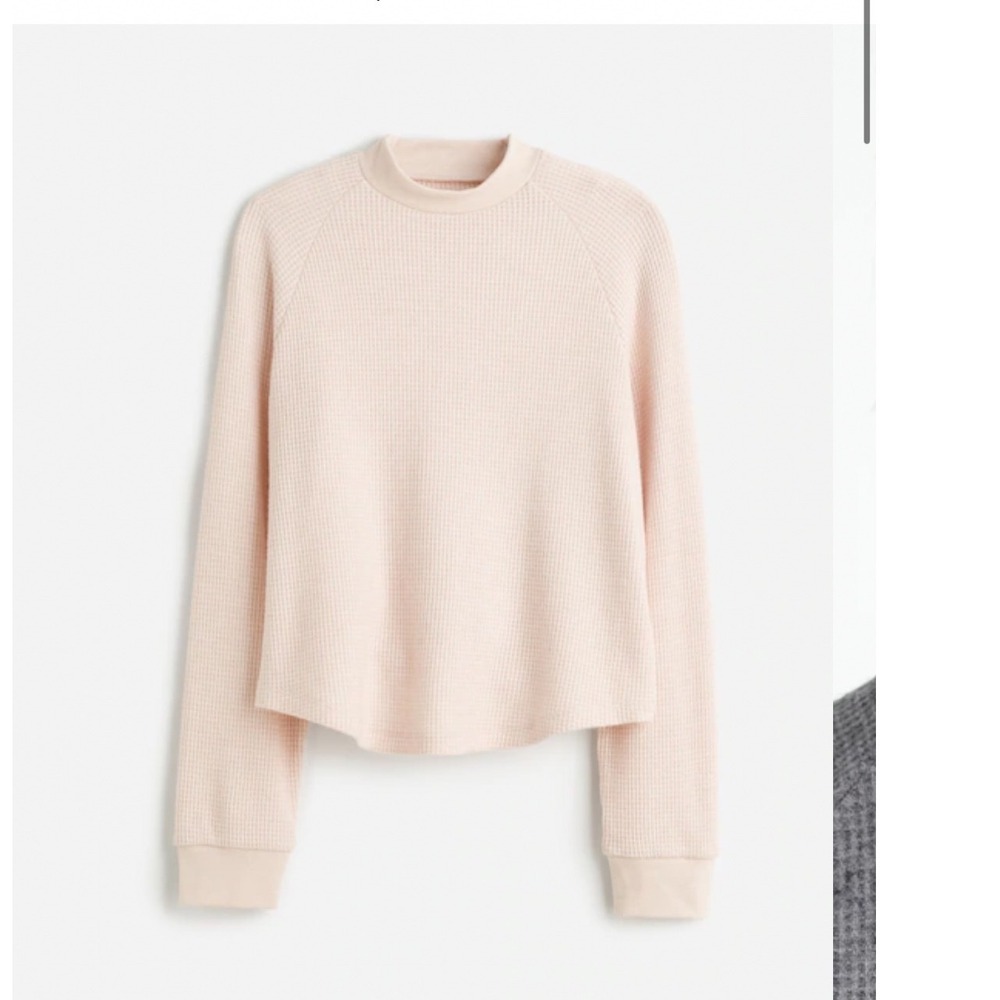 Madewell Womens Small Pink Waffle Knit Mock Neck Raglan Long Sleeve Top